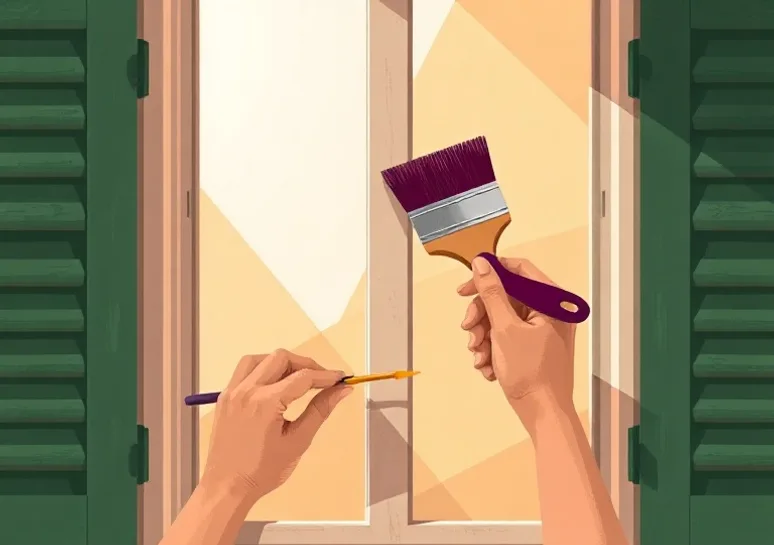 Mise en peinture au pinceau de volets et d'encadrements en bois